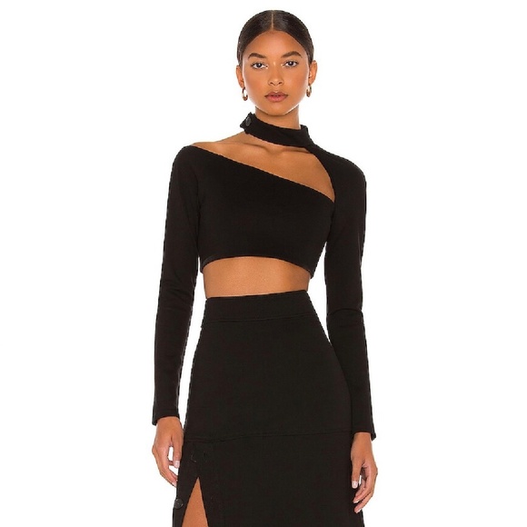 Alexis Black Cut Out Stretch Ponte Asymmetric Crop Top S - Picture 3 of 16